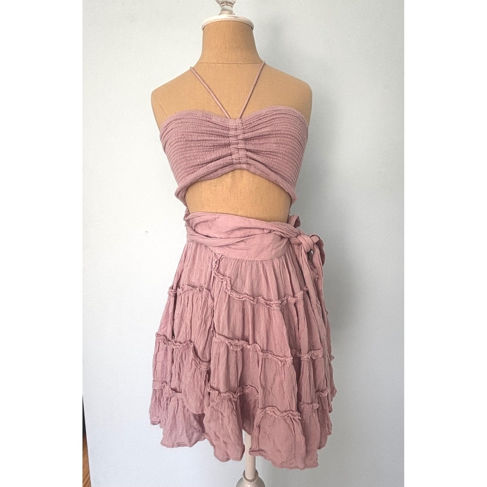 Free People Mini Dress Small Halter Crochet Summer Fairycore Beach Festival - Picture 2 of 9